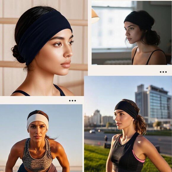 6 Pack Extra Wide Cotton Headbands Women Men Sweat Wicking Sports Hair Accessori - Picture 5 of 7